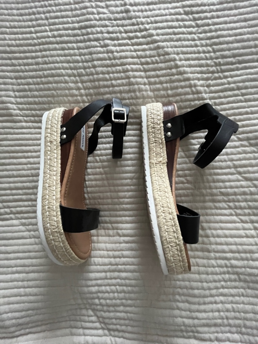 Steve Madden Black Espadrille Platform Sandals with Ankle Strap Size 10